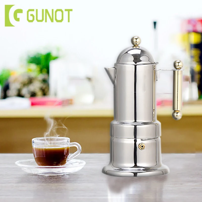 

GUNOT Moka Coffee Maker Heatable Coffee Pot Portable Espresso Kettle Stainless Steel Filter Italian Coffee Maker Percolator Tool