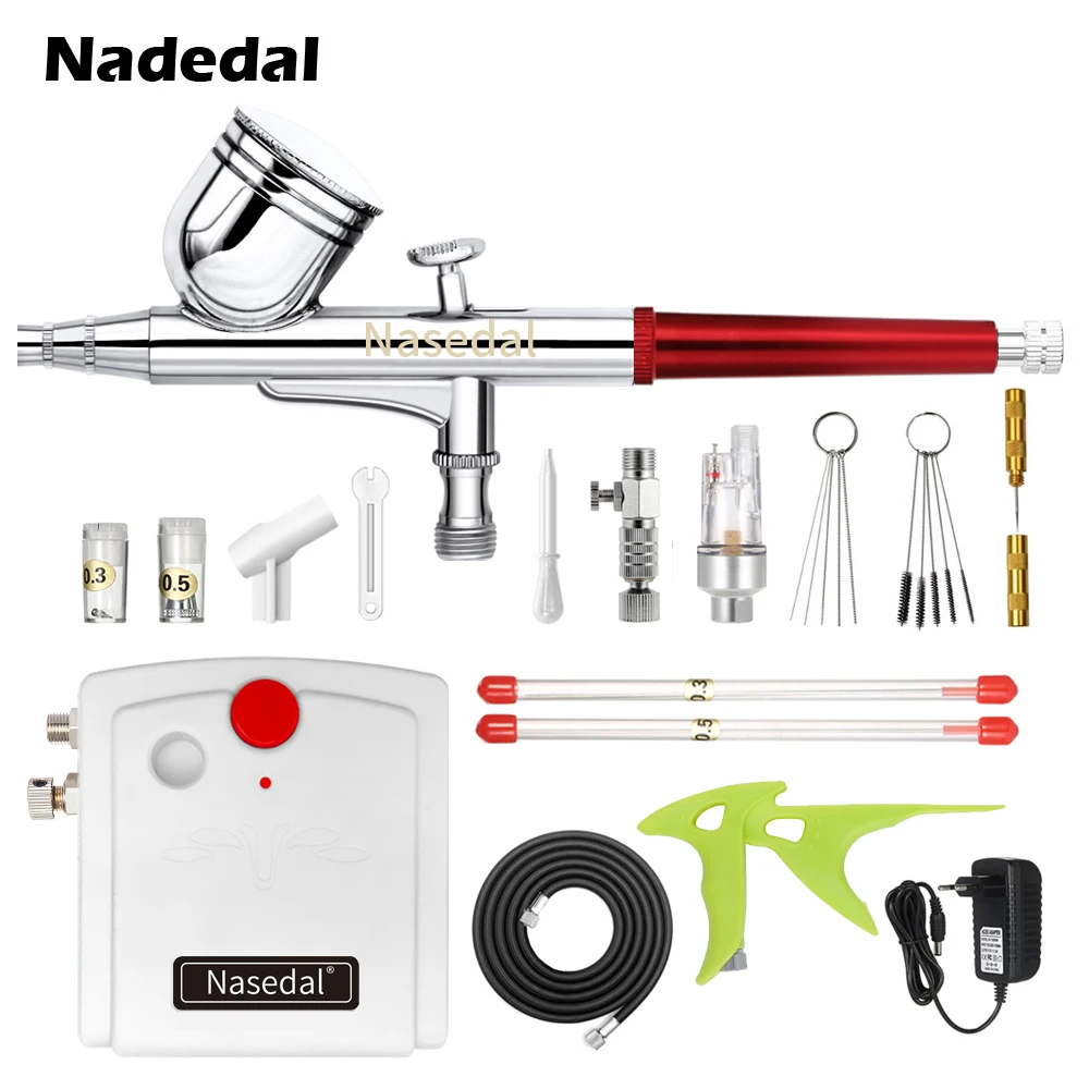 NT-29W Set6 Назальная Аэрограф Двойного Действия пистолет-распылитель Аэрограф компрессор комплект аэрограф для дизайна ногтей макияж тату модель торт краски автомобиля - Цвет: NT-29W Set6