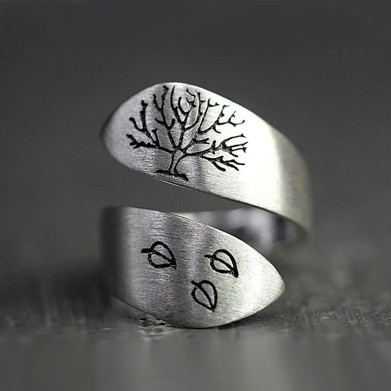 

Retro Silver Color Tree Leaf Ring for Cocktail Party Ring Wedding Engagement Adjustable Ring Personality Men Women Jewelry