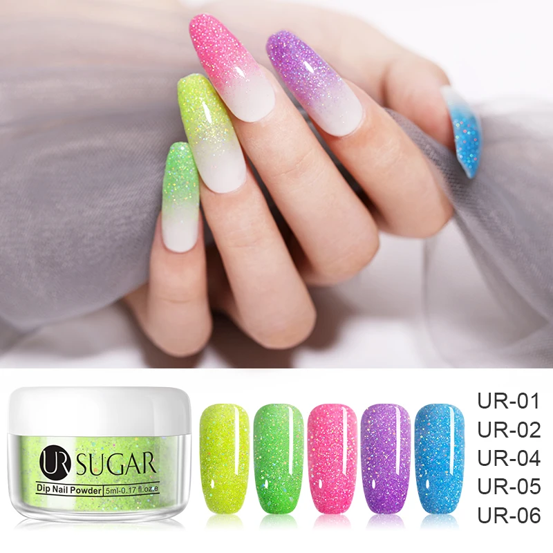 Ur Sugar 5 мл флуоресцентный блеск Dip порошок для ногтей голографический градиентный французский пигмент погружающийся порошок для ногтей украшение для ногтей