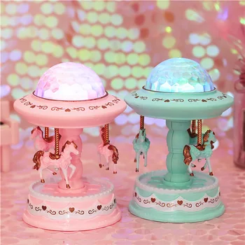 

Projection light carousel music boxes geometric music baby room decoration Unisex Christmas gifts wooden horse box Home Decor