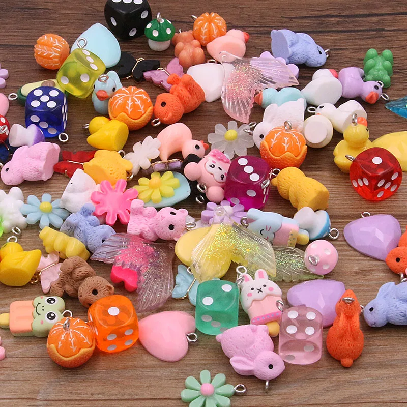 Resin Earring Charms Diy Findings Keychain Bracelets Pendant 10Pcs 27 Styles Mix Fruit Animals Flowers For Jewelry Making, resin charms,animal charms,jewelry charms