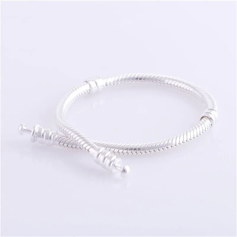 

Signature Classic Clasp Snake Chain 925 Sterling Silver Charms Bracelets for Women & Men DIY Jewelry Based Starter Bracelets