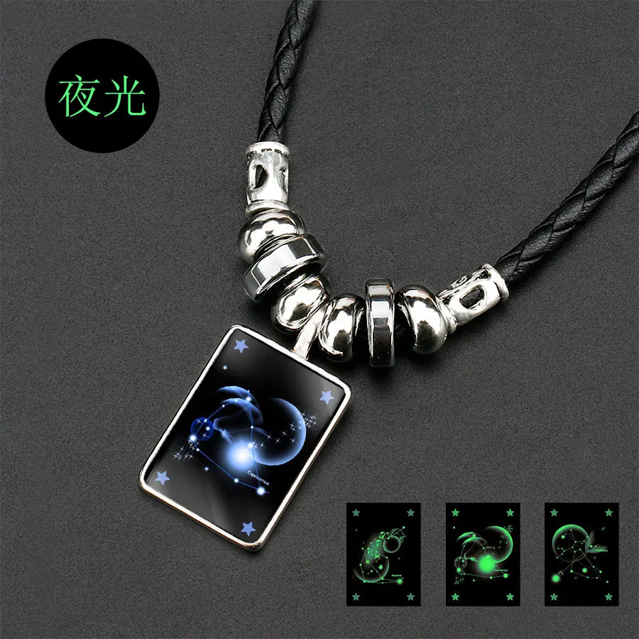 Светящееся Созвездие Подвеска Ожерелье Pisces Gemini Aquarius Capricorn Scorpio Libra Leo Cancer Телец Веревка ожерелье для мужчин