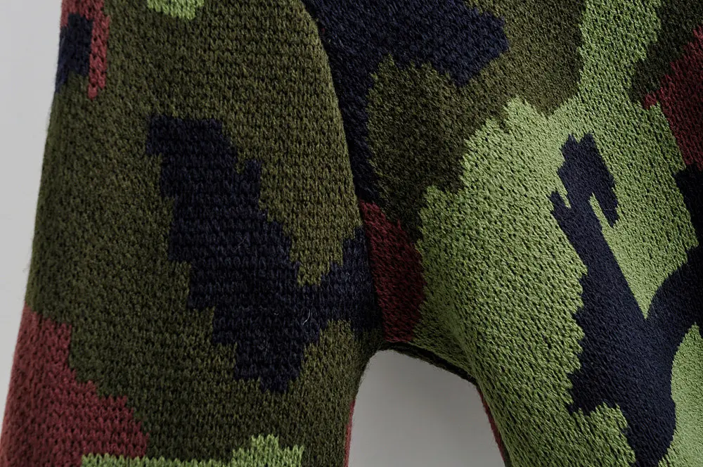 Увядшие зимние свитера для женщин pull femme английский стиль high street elstic camouflage с круглым вырезом короткие свитера женские пуловеры Топы