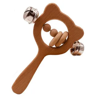 

Toddler Baby Newborn Teething Toys Soft DIY Wooden Cartoon Animal Shape Teethers Rattles With Bell Or Bead Toys