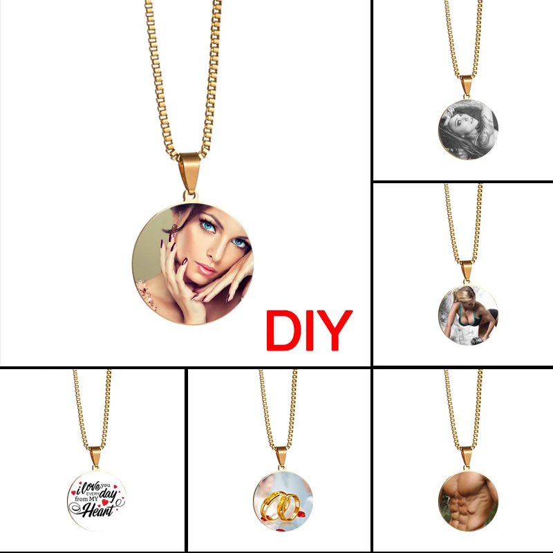 

WR Gold Custom Coin Necklace Can Printe Photos Personalized Silver Chain Necklace Stainless Steel DIY Medal Coin Original Gifts