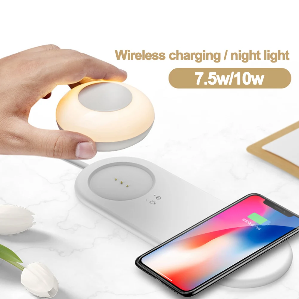 

2 In 1 Wireless Cellphone Rechargeable Charging LED Night Light Table Lamp Touching Sensor Hanger Magnetic