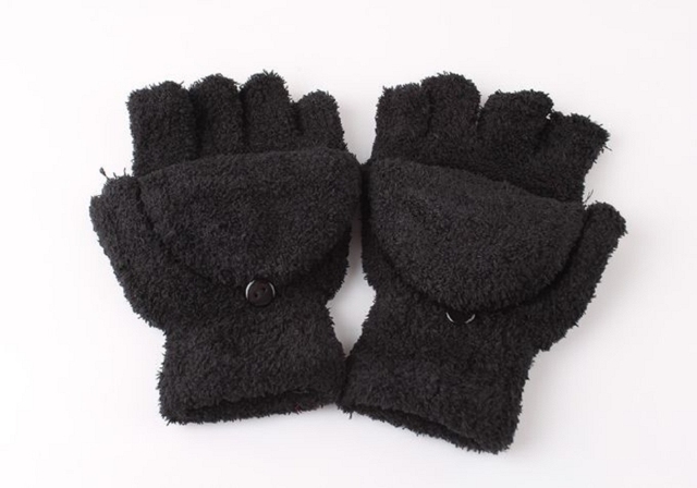 Warm Exposed Finger Mittens Knitted Warm Flip Half Finger Gloves Unisex Plus Thick Male Fingerless Gloves Men Wool #49153