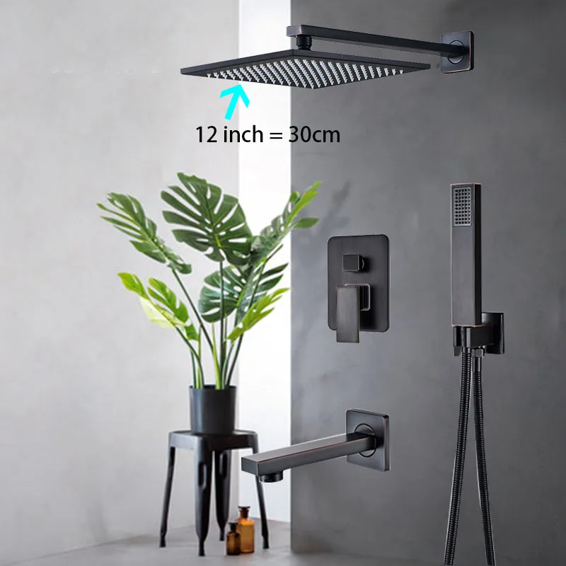 12 inch Faucet Onyzpily, черный набор для душа, 12 дюймов, скрытая латунная насадка для душа, одиночная ручка, смеситель для ванной, душ, Ru склад - Цвет: 12 inch Faucet