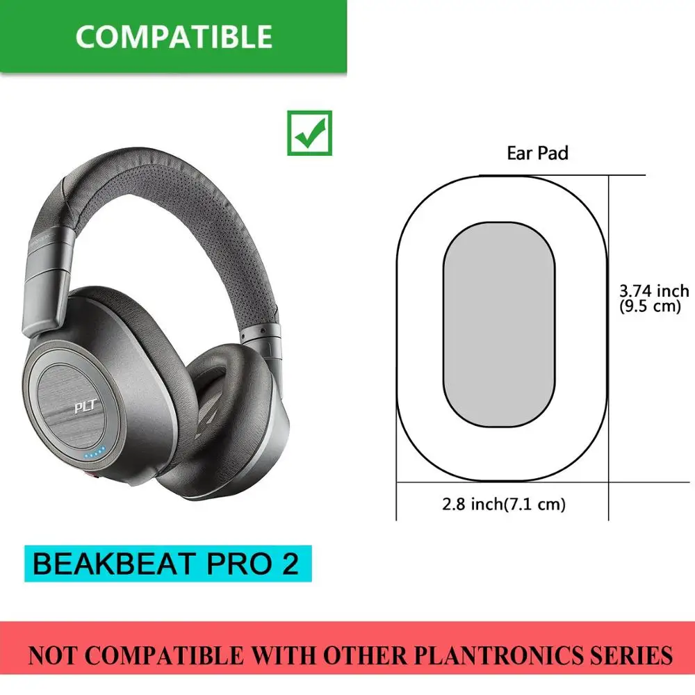 Plantronics Backbeat Pro Earpads Substituição de Fone de Ouvido sem Fio Almofada de Almofadas Couro Protein Soft - Image 4