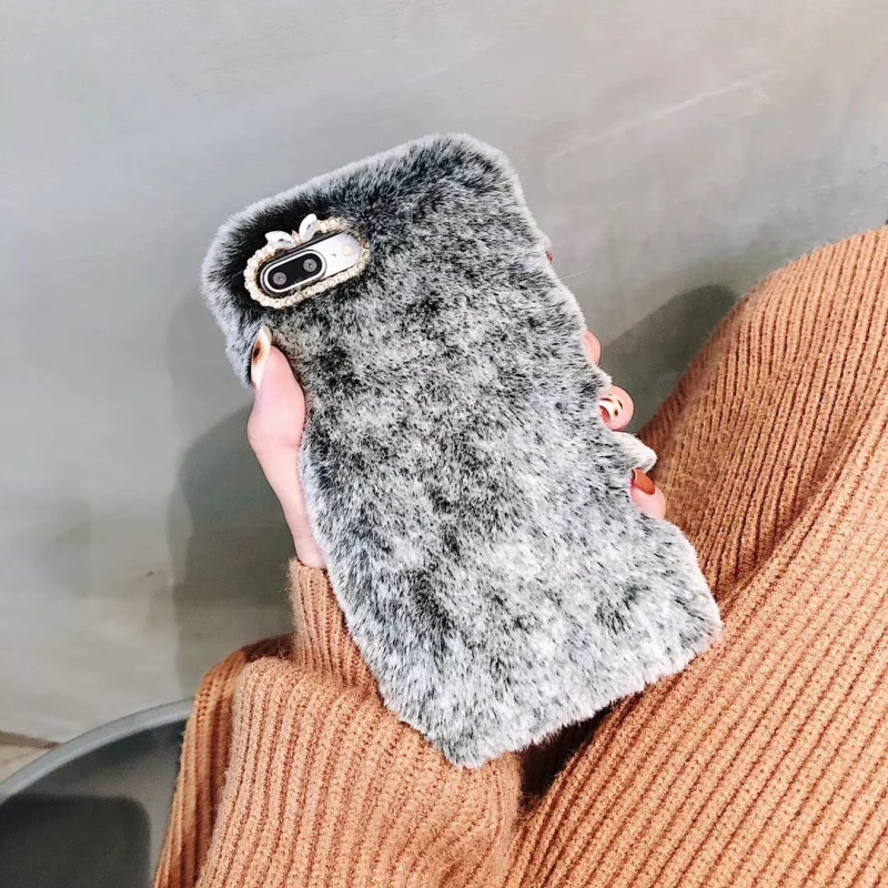 3D пушистый кролик уха чехол для samsung galaxy A10 A20 A30 A40 A50 A60 A70 A80 M10 M20 M30 A40S зимние Обувь на теплом меху чехол - Цвет: qm-gr