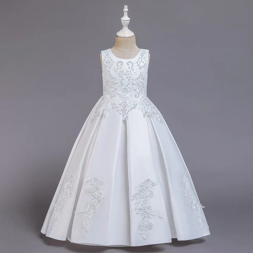 Свадебные платья с цветами для девочек; элегантные вечерние длинные платья принцессы; вечернее платье для маленьких девочек Vestidos Infantil; для детей 6, 12, 14 лет - Цвет: white