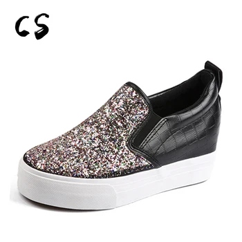 

Cuculus Glitter Creepers 2020 Bling Casual Platform Shoes Woman Slip On High Heels Fashion Wedges Women Shoes 1064
