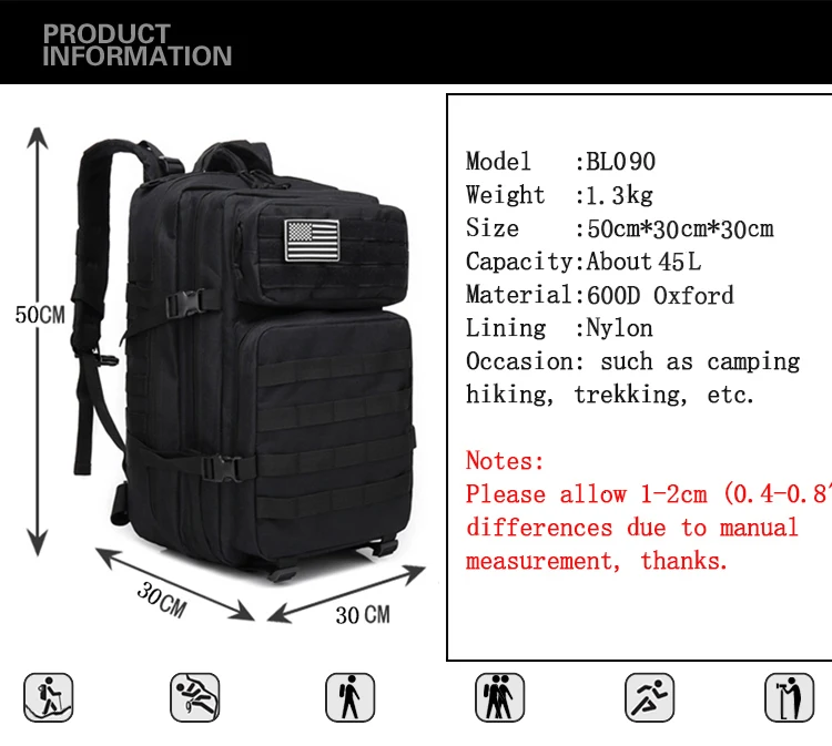 45L Открытый тактический рюкзак военный камуфляжный рюкзак штурмовой пехоты рюкзак для кемпинга пешего туризма треккинга охоты