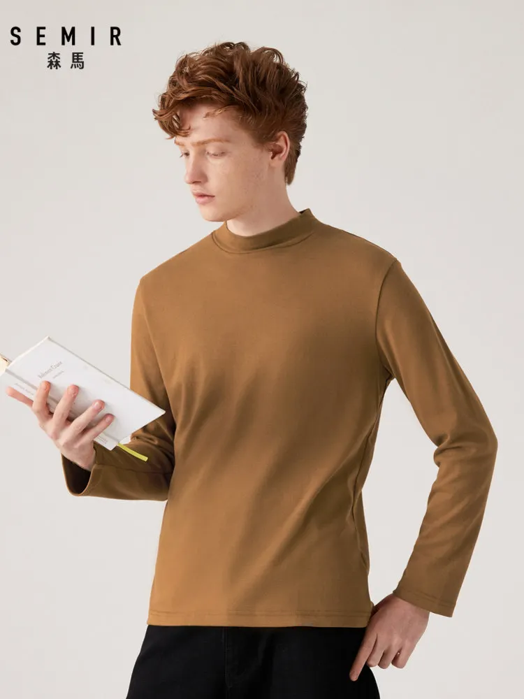 SEMIR Мужская рубашка из хлопка с длинным рукавом, трикотажная рубашка с воротником-хомутом, одноцветная Мужская классическая рубашка из Джерси, Стандартная посадка