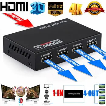 

1 in 4 out Full HD HDMI Splitter 1X4 4 Port Hub Repeater Amplifier v1.4 3D 1080p