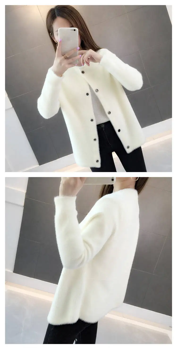 New Women Loose Velvet Long-sleeved Cardigan Mink Fur Autumn and Winter Sweater Coat