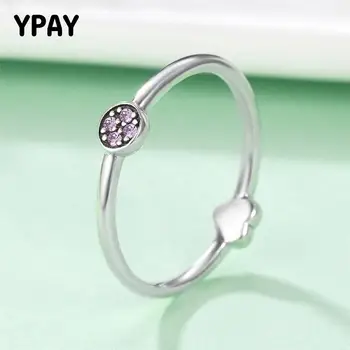 

YPAY Luxury Round & Heart Finger Rings for Women Genuine 925 Sterling Silver Purple Zircon Stone Ring Bague Fine Jewelry YMR195