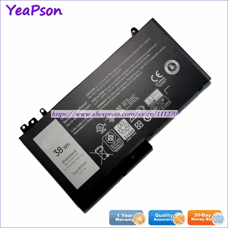 Аккумулятор Yeapson RYXXH 05TFCY 09P402 5tfcy 11 1 В 3400 мАч для ноутбука Dell Latitude 12 E5250 E5270 E5450 5000 |