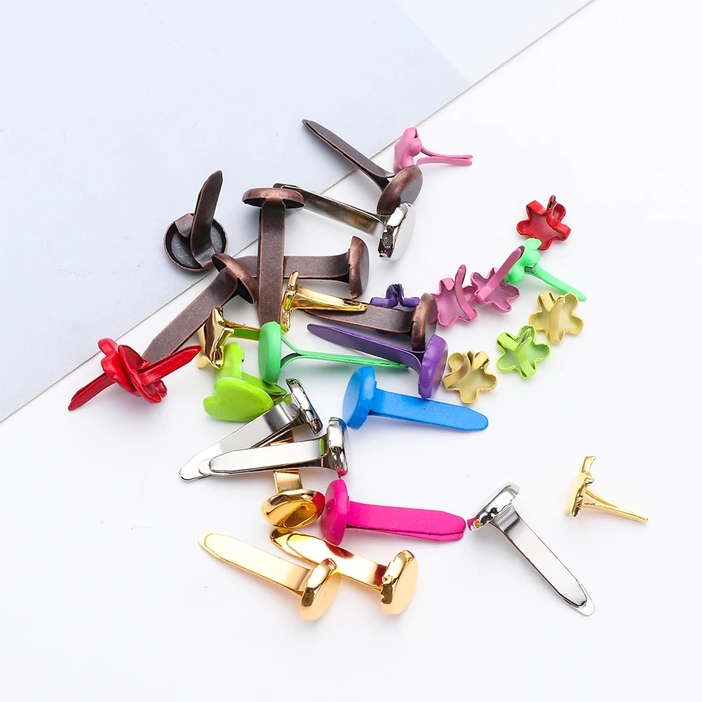 Metal Brads 100 PCs Metal Brad Studs Spikes Scrap Booking Embellishment Clasp Fastener DIY Photo Album Crafts Decoration