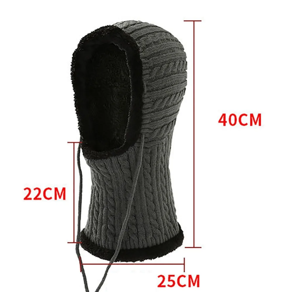 Knitted Balaclava Autumn Winter Drawstring Fluffy Face Mouth Mask Scarf Hat For Women Men