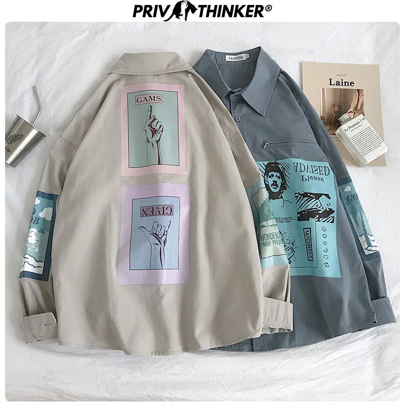  Privathinker Woman Print Collage Blouses Turn-down Collar Shirt Female 2019 Korean Streetwear Shirt