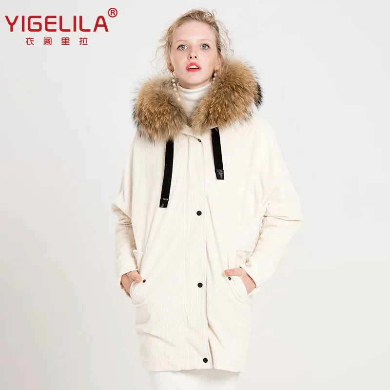 

Yigelila2017 Fall And Winter Clothes New Style Fashion Hooded Thick Warm Raccoon Cotton Overcoat Women's 9712