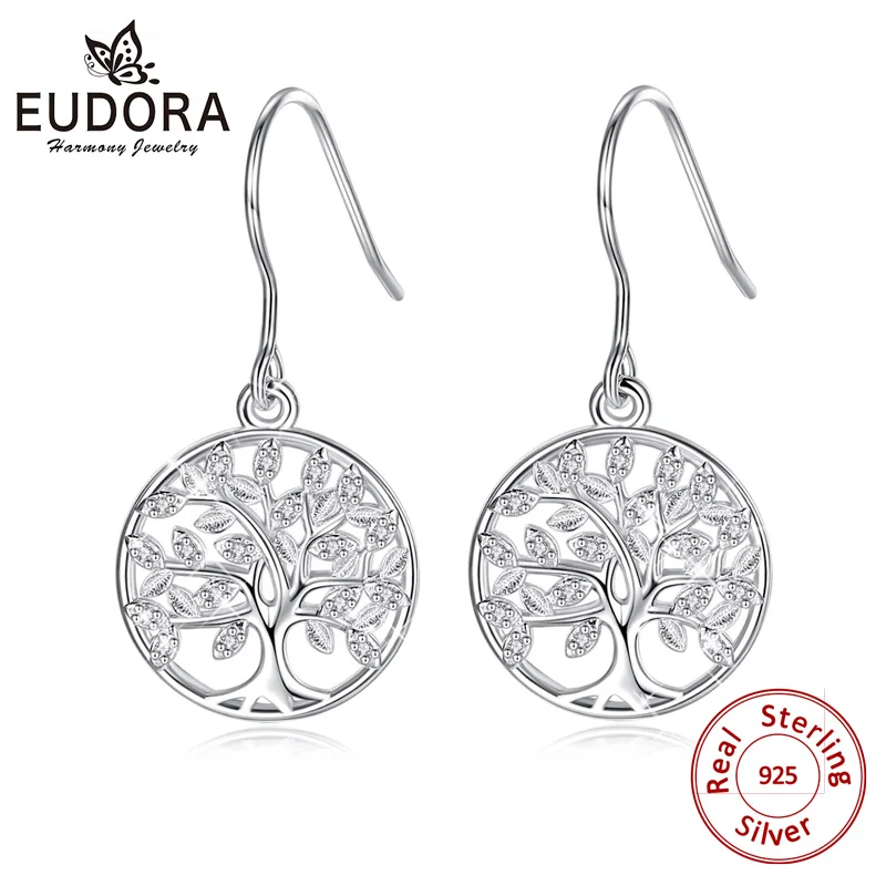 Eudora,, 925 пробы, серебряные серьги-капли «Древо жизни» с AAA цирконием, женские модные серьги, ювелирное изделие, подарок для девочки, CYE092