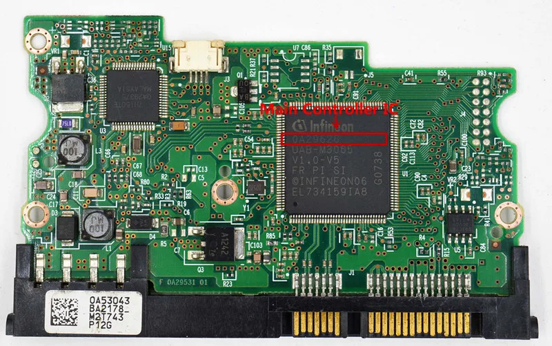 Placa de Circuito de Disco Rígido Hitachi b 0a29531 01 f 0a29531 01 Ic: 0a29626 0a29625 Etiqueta Branca: 0a53043 0a53047 0a53039 - Imagem 3