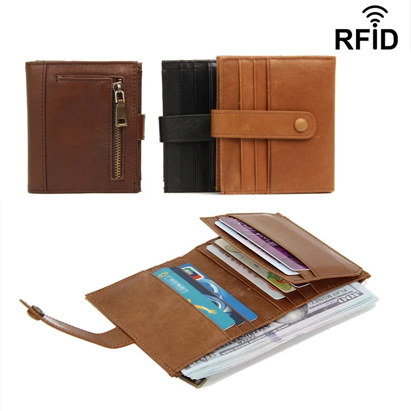 Женский кошелек, клатч для девочек, кошелек на молнии, RFID, Противоугонный, кредитный держатель для карт, Женский защитный ремешок, Чехол для карт, для девушек, винтажный, кожаный