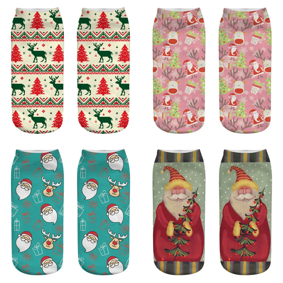 Темно-серый 8pcs/lot 4pairs Cotton Christmas Socks Women Winter Sock New Year Santa Claus Christmas Tree Snow Elk Gift Funny Ankle Socks - Цвет: Темно-серый