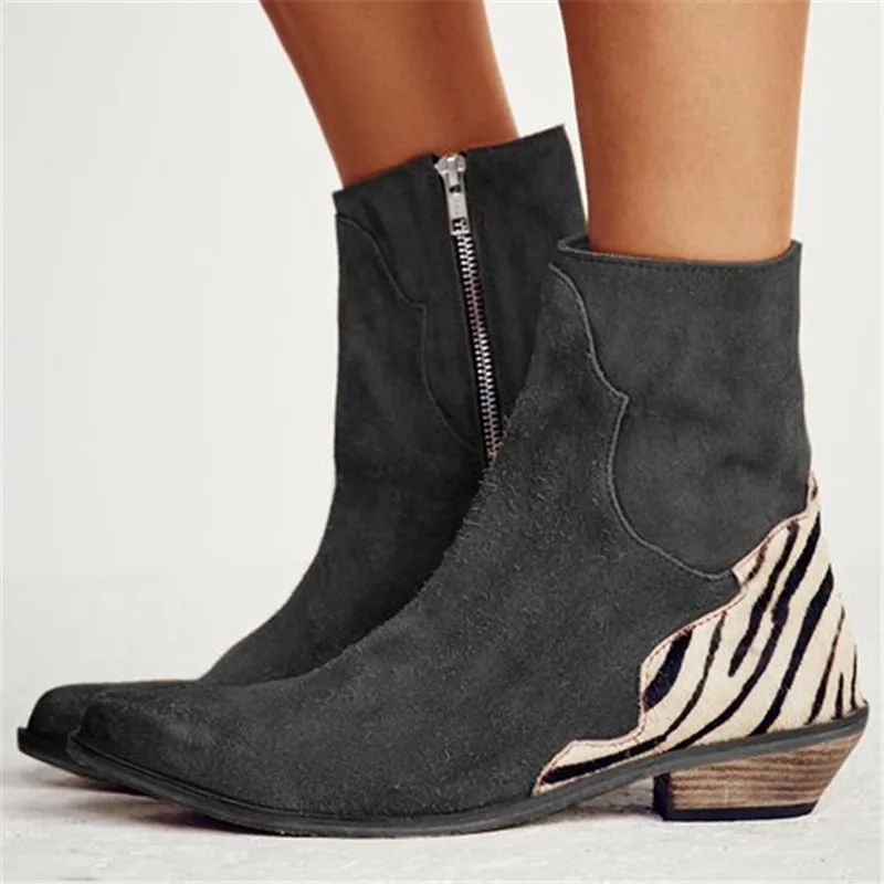 

Women Shoes Spring Sexy Leopard Pointed Toe Ankle Boots Zipper Deep Toe Flat Heel boots Lady Shoes Women Boots
