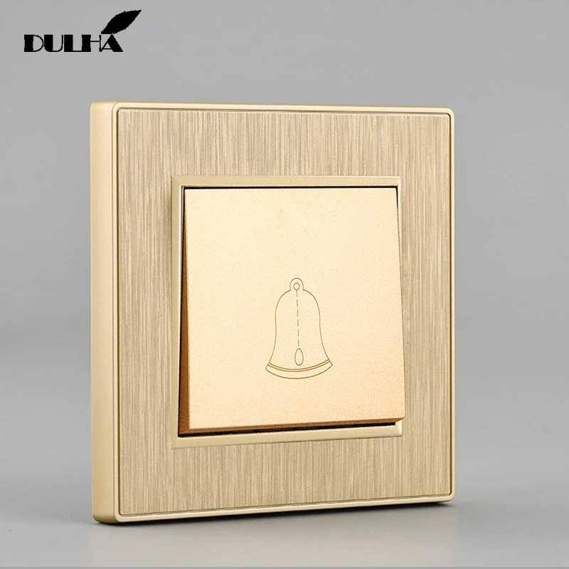 

Golden 1 Gang Momentary Doorbell Wall Switch Push Button Gate Reset Door Bell 110-250V Luxury Satin PC Panel Free Shipping