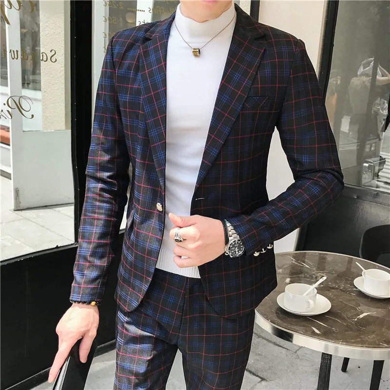 coffee Мужские костюмы из 2 предметов(пиджак+ брюки), сексуальные свадебные синие Формальные повседневные Модные Винтажные тонкие блейзеры на одной пуговице, 3xl, мужской костюм - Цвет: coffee