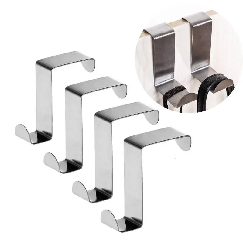 2pc Drawer Stainless Steel Reversible Over Door Cabinet Cupboard Door Towel Hanger Holder Hook Rack for Office Kitchen Coat