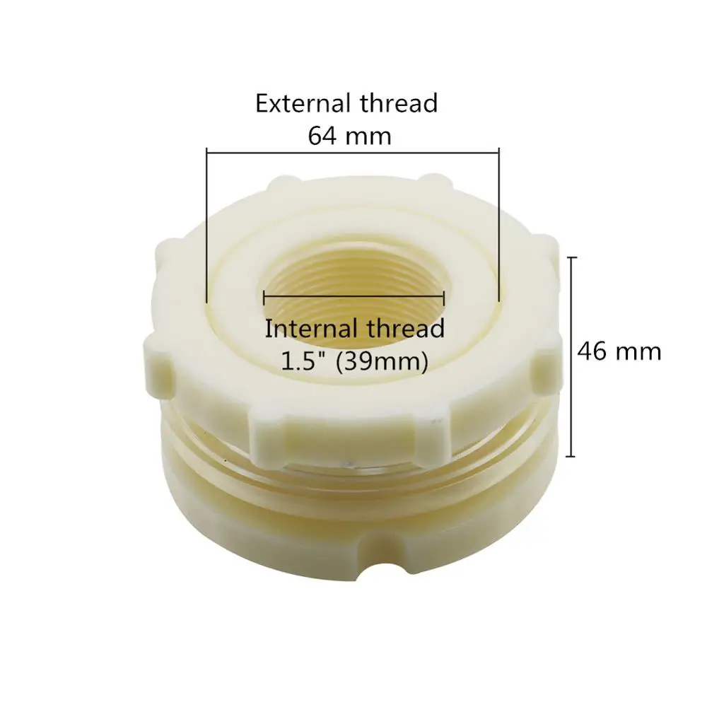 ABS Plastic Water Tank Connector 1/2" 3/4" 1" 1.2" 1.5" 2" Thread Fish tank Aquarium Outlet Bucket Connector Drain Pipe Fitting - Color: Female  1.5 inch