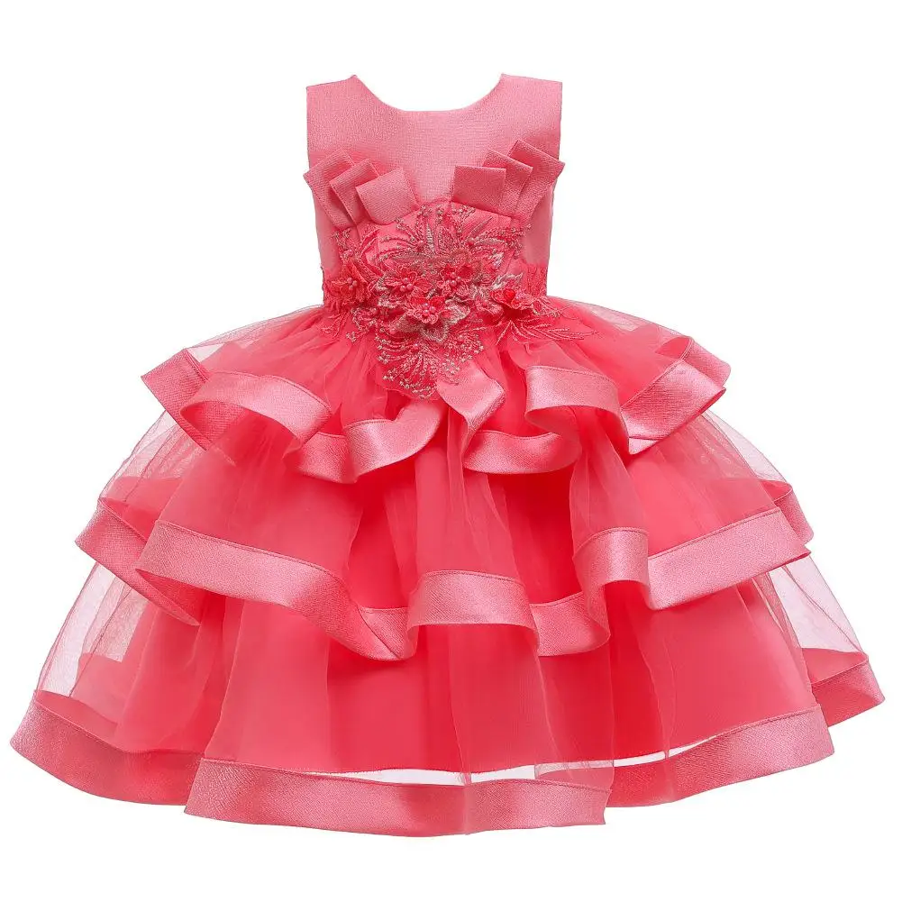 Детское платье принцессы Детское многослойное пышное платье детское платье с вышивкой и выступлений Костюмы свадебное платье для девочки; дети - Цвет: Лаванда