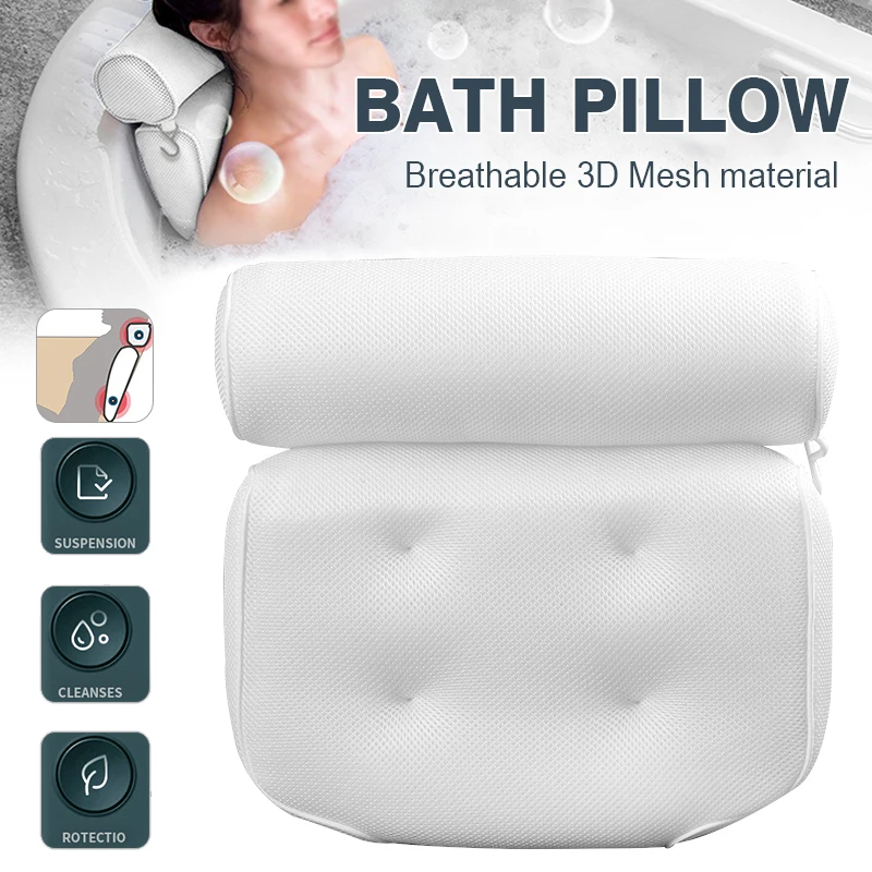 

3D Mesh Spa Bath Pillow Bathtub Neck Back Support Cushion With 4 Suction Cup On The Back Bathroom Bath Pillows