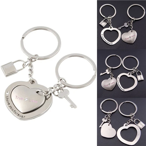 1Pair Lovers Heart Lock Key Chains Valentine Couple Gift Hot Sale Keyring Keyfob Purses Handbags Wholesale