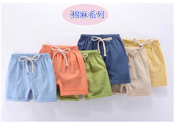 Новые летние модели детских хлопковые льняные шорты Короткие шорты корейско-Стиль Повседневное Однотонные Fashion-Стиль Спортивные шорты Модная одежда