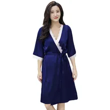 Летние атласные пижамы с v-образным вырезом Женские атласные пижамы кружевной халат ночная рубашка langery para mulheres A35