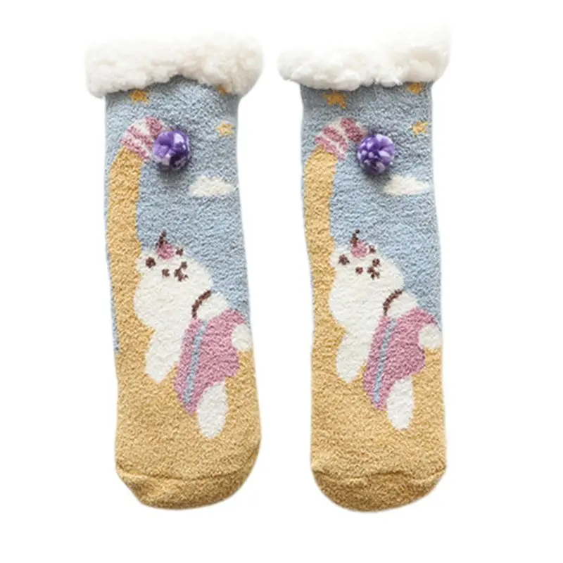 Детские носки-тапочки с героями мультфильмов, детские толстые теплые нескользящие носки на осень и зиму, D08C