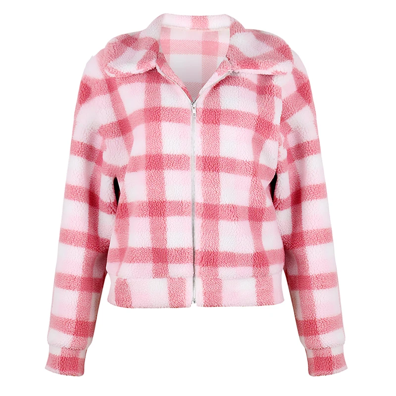 Теплая верхняя одежда Casaco Feminino модное короткое пальто на молнии для женщин Повседневное Abrigo Mujer Свободные флисовые зимние клетчатые пальто милая куртка