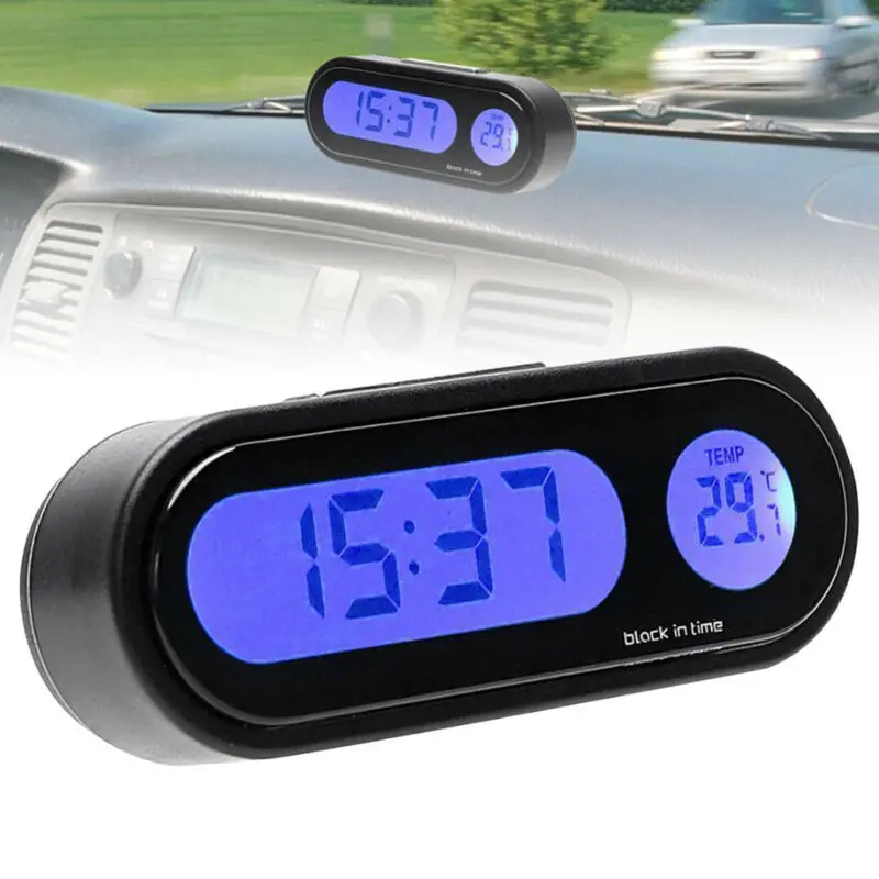Car Electronic Clock Inner Black Plastic Digital LCD Thermometer Gauges Car Electronic Clock Inner Black Plastic Digital LCD Thermometer Gauges