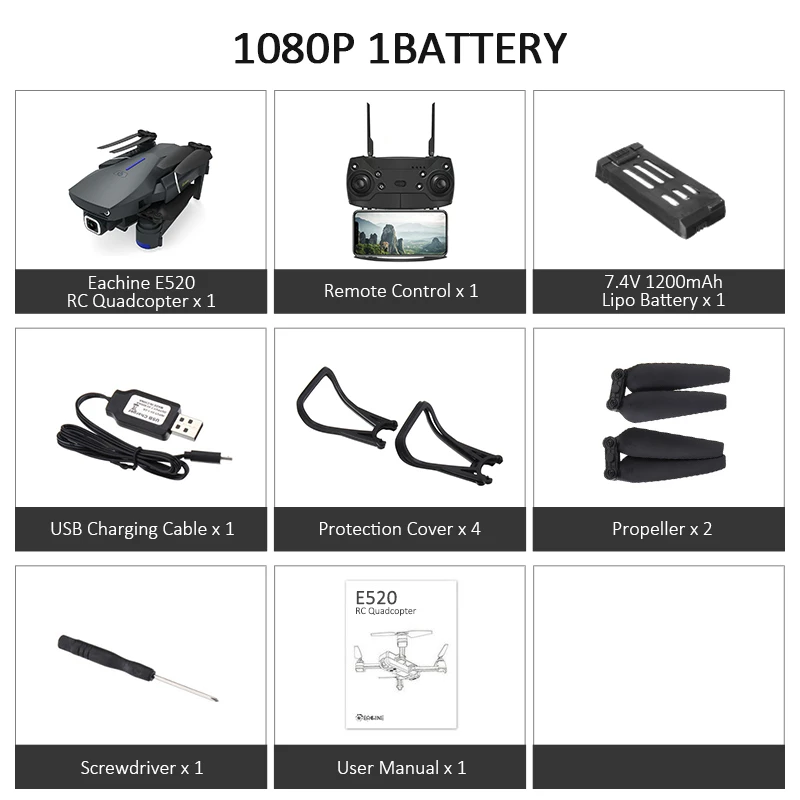 1080P 1battery Eachine E520 wifi FPV с 4 K/1080 P HD широкоугольная камера с высоким режимом удержания складной Радиоуправляемый Дрон Квадрокоптер RTF с безголовым режимом - Цвет: 1080P 1battery