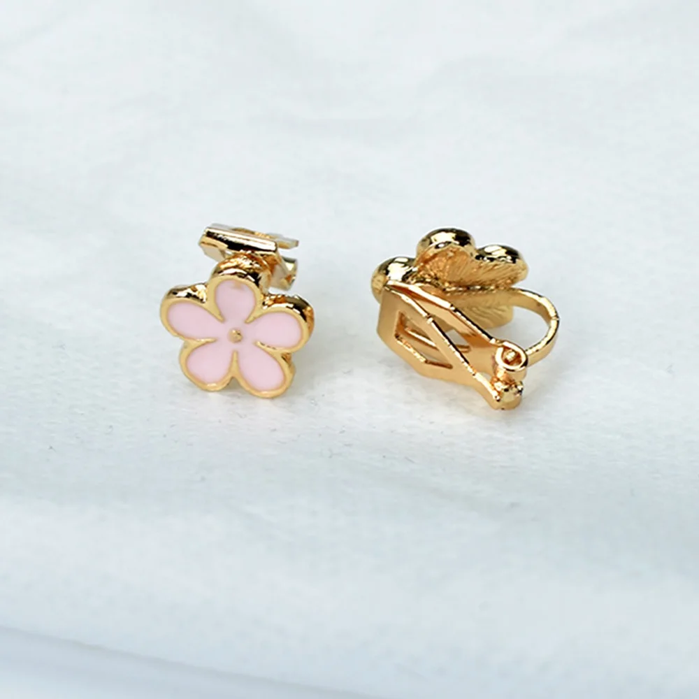 Ear Clip Earrings Clip Earrings Women Jewelry Gold Color Enamel Flower Clip Earrings Without Piercing