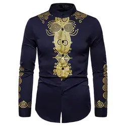 Outono inverno moda totem impresso t shirts dos homens manga longa gola blusa túnica camisetas