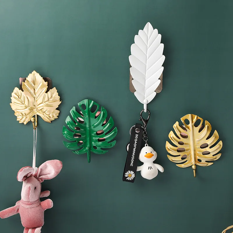 

Nordic Hook Purse Hanger Creative Golden Leaf Shape Coat Rack Wall Coat Key Holder No-Hole Home Wall Hanging Decoration