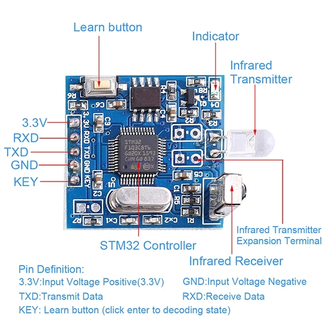 

A7-- General Infrared Decoding Module UART Controller IR Remote Copyer Support Air Conditioning